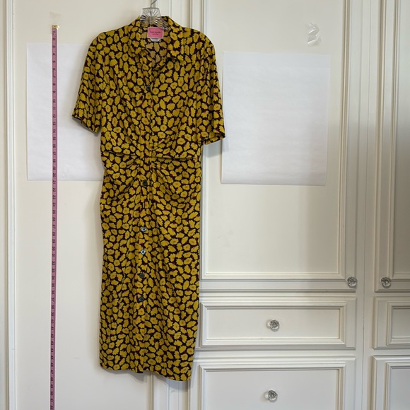 Kate Spade Sunny Bloom Yellow Floral Ruched-Front Shirt Dress 6 - Picture 9 of 12